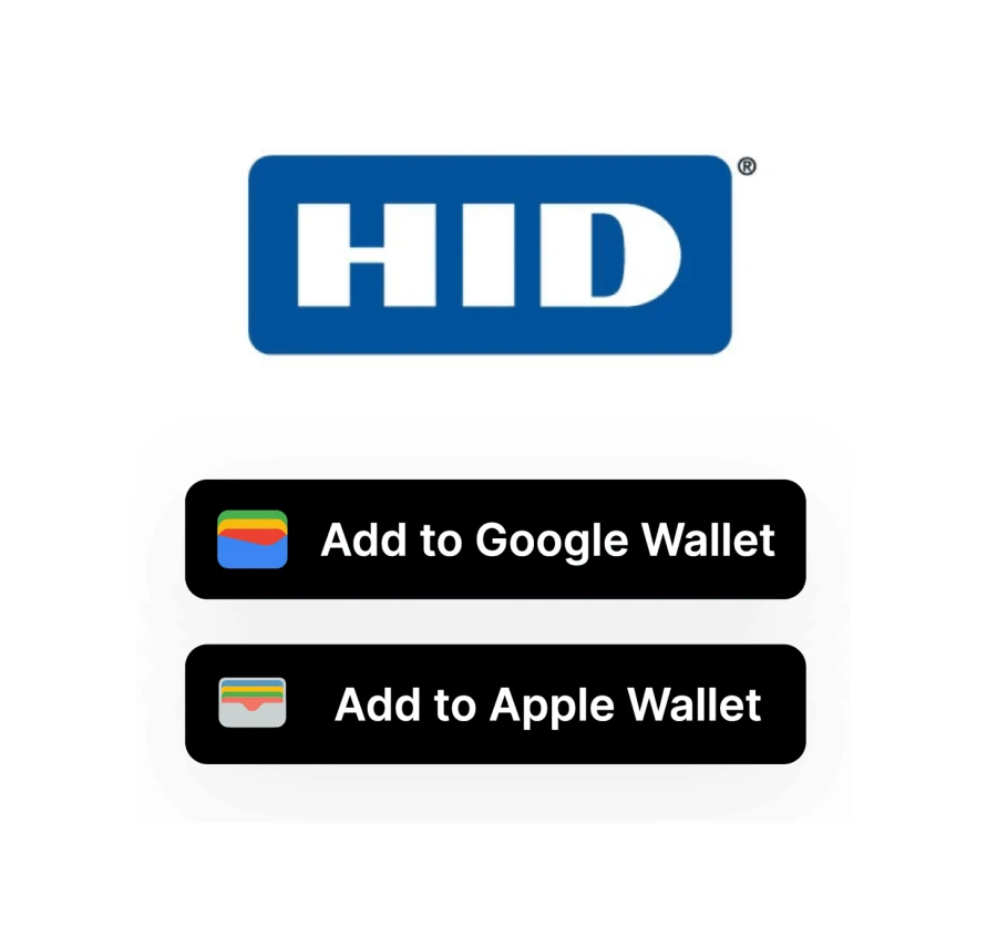 HID logo with Add to Google Wallet and Add to Apple Wallet buttons