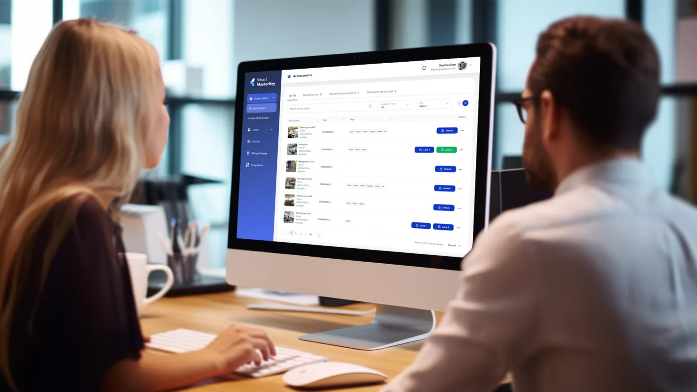 Two people managing access in the Smart MasterKey admin portal