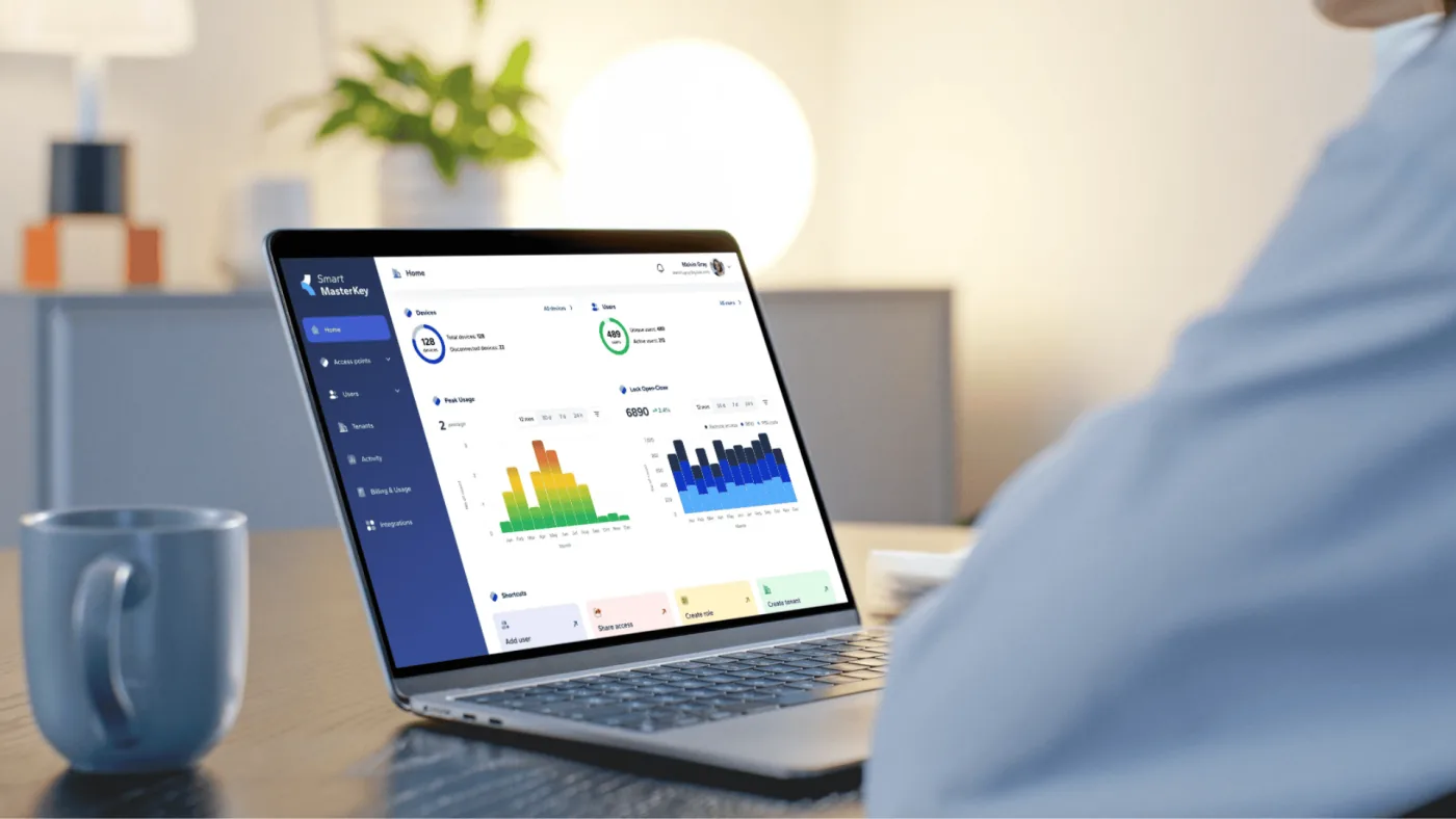 Smart MasterKey analytics dashboard on a laptop